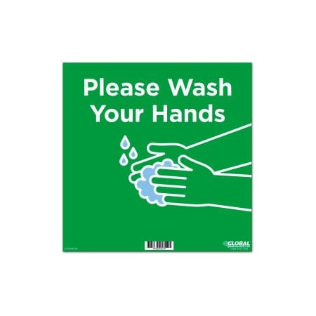 The Magnet Group GEC 8482; 12" Square Please Wash Your Hands Wall Sign, Green, Adhesive CP005809